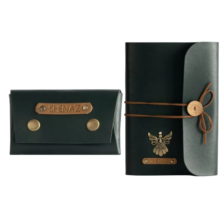 Personalized A5 Vegan Leather Diary and Visiting Card Holder